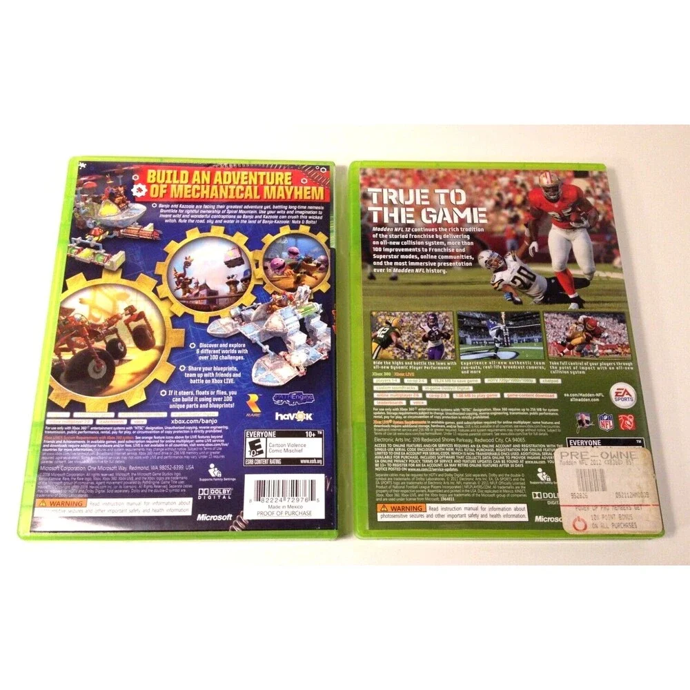 (2) Xbox 360 Banjo-Kazooie Nuts & Bolts Madden 12 NFL Video Game Both w/Case